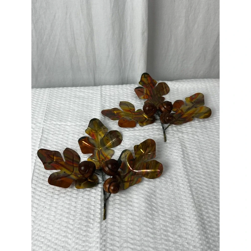 Vtg HOMCO Brass Copper‎ Oak Leaves Wood Acorns Wall Decor Autumn Fall 70s